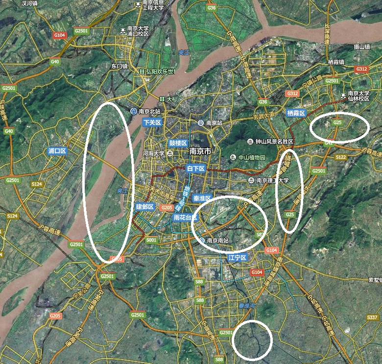 纵观南京地图360度,从江宁九龙湖6点方向开始顺时针讲 1,南部:南部